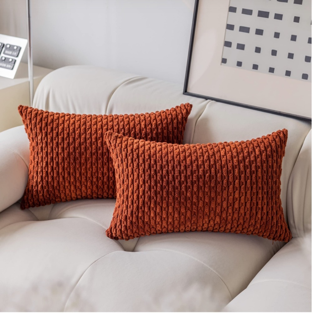 Textured Orange CORDUROY Accent Pillow Covers-Set of 2